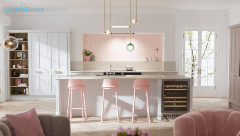Không gian bếp với tông hồng phấn ngọt ngào, nữ tính