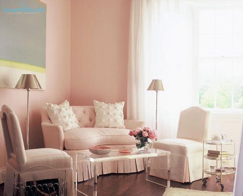Phòng khách sử dụng tone màu hồng cực kỳ nhẹ nhàng